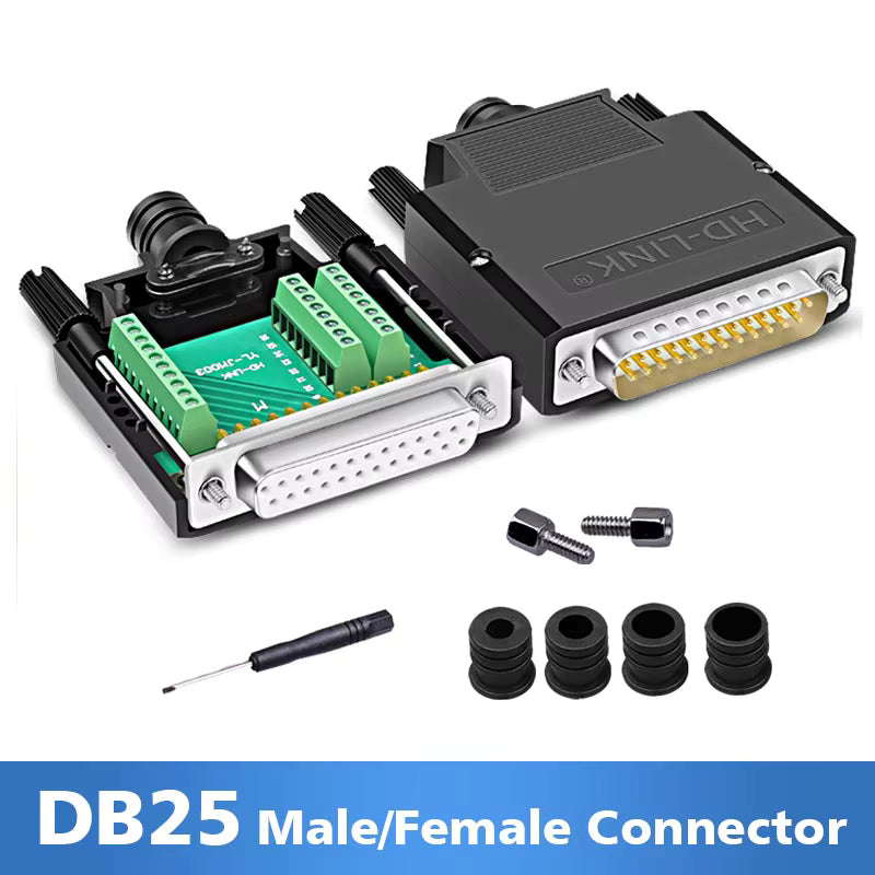 DB25 Connector 25Pin D-sub Male/Female Signals Serial Port Plug Solder Free Board Breakout Connectors DB25 Terminal Adapter