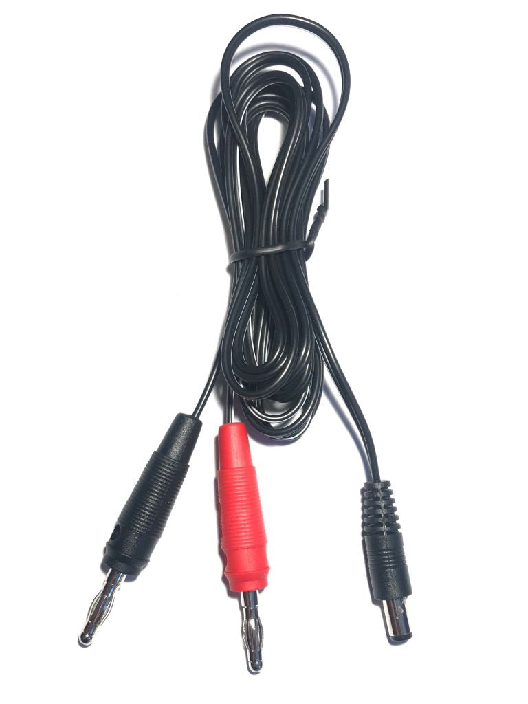 Banana Plug (4mm) to DC Male 5.5mm X 2.1mm creates a quick and easy way to connect from a DC Bench power supply to various other equipment, really useful for testing. 2 meters in length.