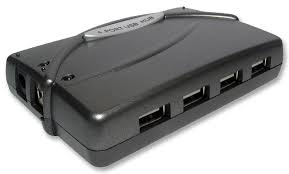 4 port powered USB 2.0 hub with UK plug and power adapter for desktop devices