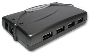 4 port powered USB 2.0 hub with UK plug and power adapter for desktop devices