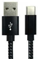 Braided USB-A Plug to USB-C Plug USB 2.0 Lead, 1.8m Black