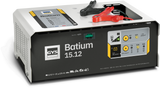 Front view of the GYS 024632 Batium 15.12 smart battery charger showing the 6V and 12V interface panels and control buttons.