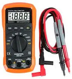 Compact autoranging digital multimeter with test leads and manual