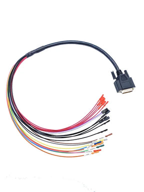 A multicolored Autotuner Standard Breakout Bench Cable with a D-SUB 15 Way Male connector and micro pins, displayed on a white background.